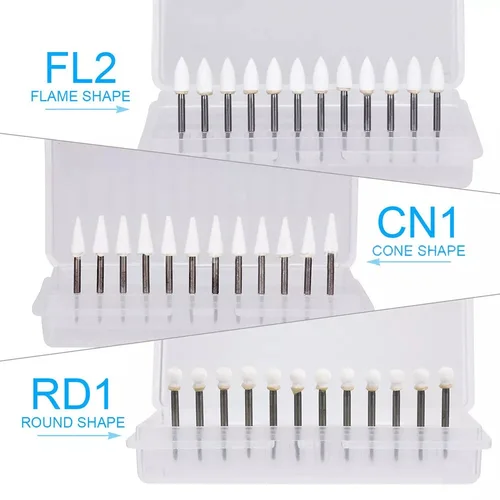 12 unids/pack Dental blanco pulido piedras llama forma de cono FG Bur taladros Arkansas piedra FL2 CN1 RD1