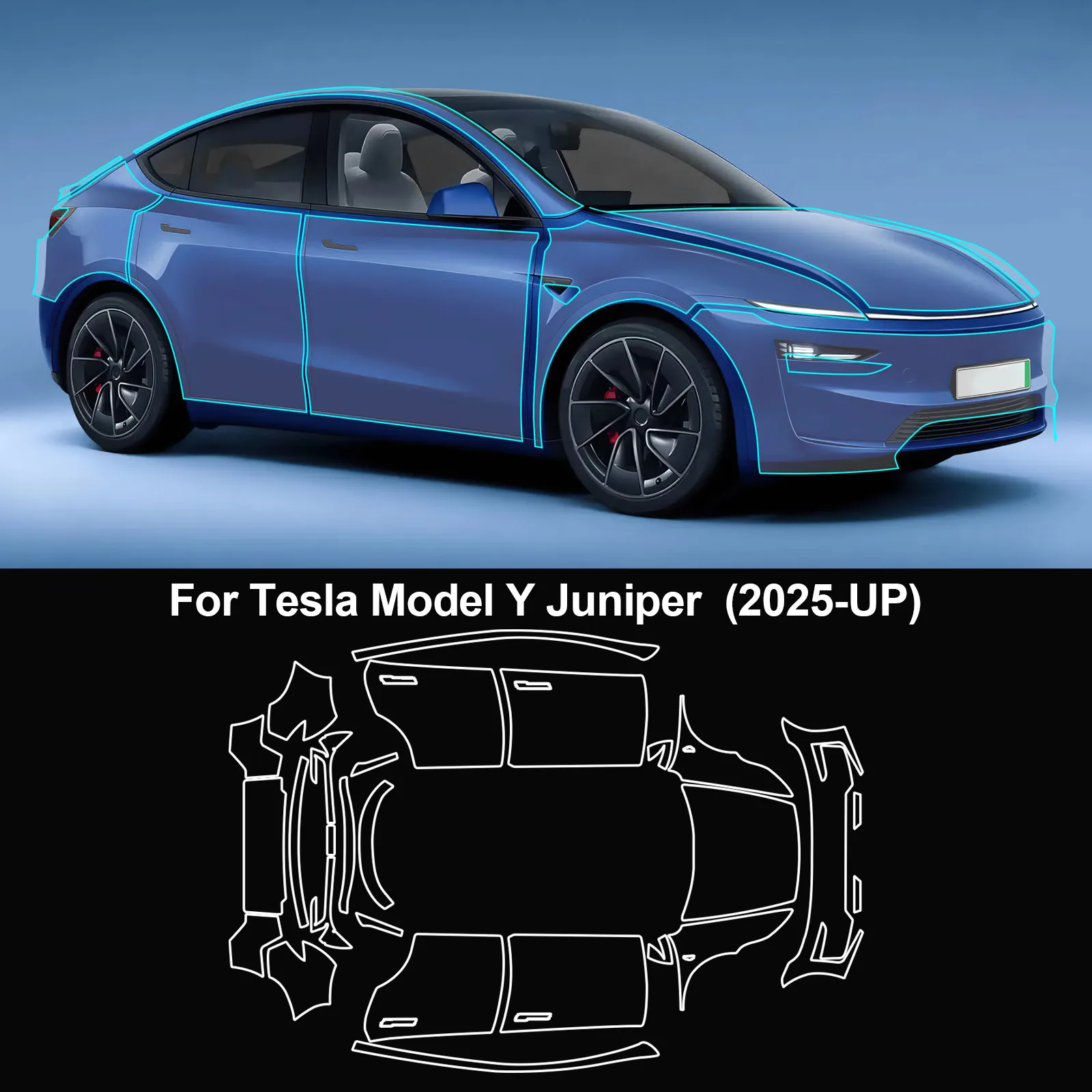 

Для Tesla Model Y Juniper 2025 2026: Полная защитная пленка из прозрачного ТПУ (PPF) толщиной 8,5 мил, предварительно вырезанная, самоклеящаяся, антицарапийная.