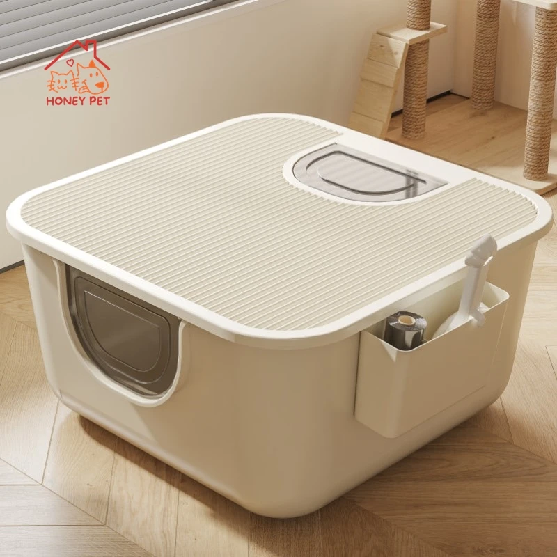 HONEY PET Cat Litter Pan with Lid Cat Litter Pan Extra Large Extra Large Semi-Enclosed Toilet Splash Proof Supplies with Lid