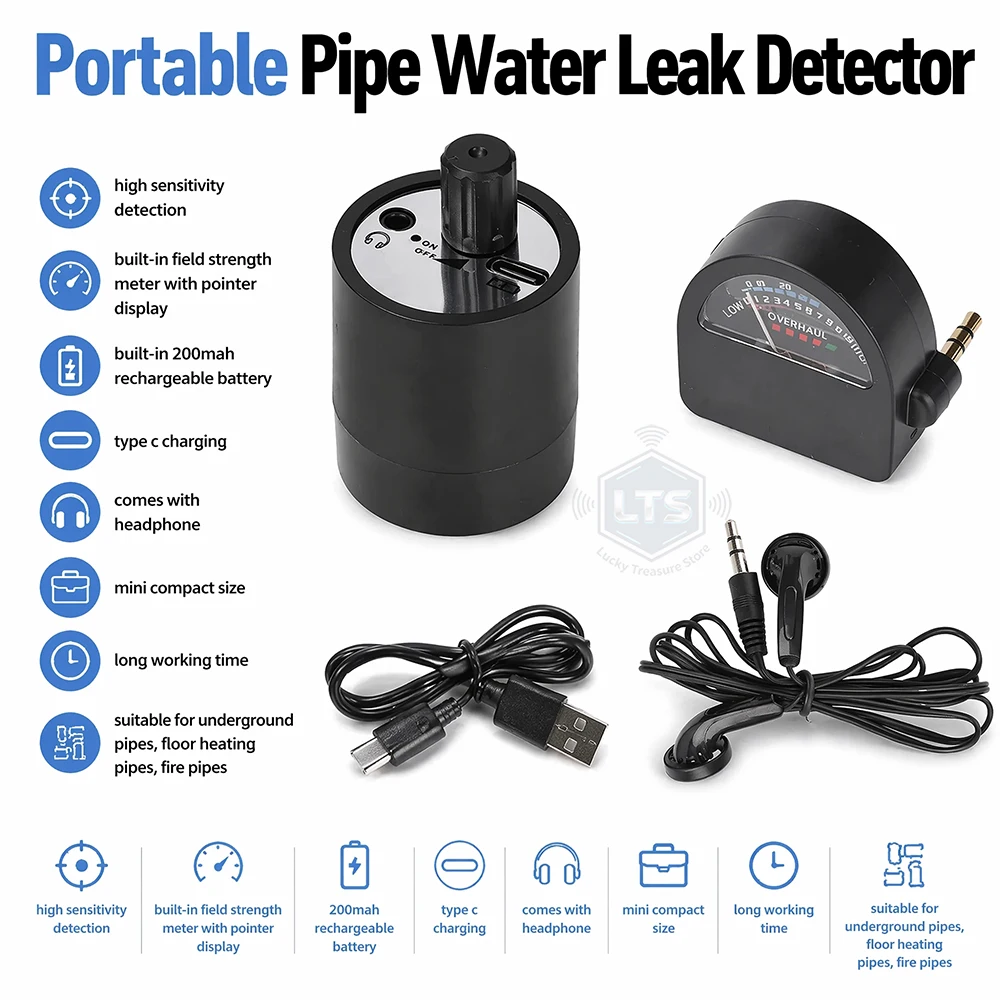 

Water Leak Detector Multifunctional High Sensitivity Pipeline Leak Point With Sound Frequency Display Pointer Instrument Type C