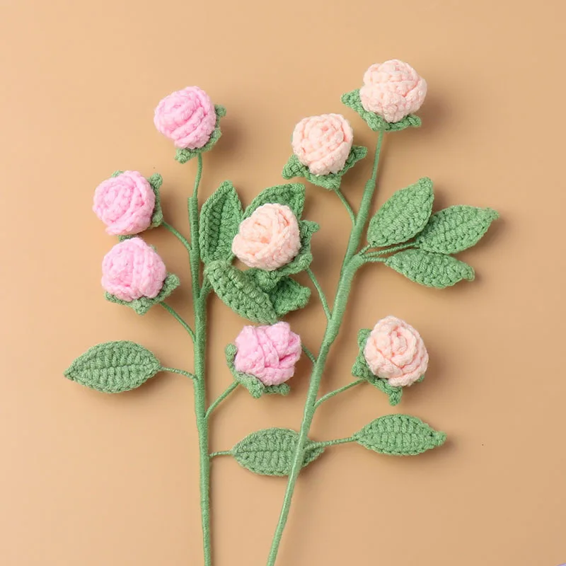 

46cm 5pcs Finished Handmade Woven Roses Simulated Flower Knitting Wool Knitted Flowers Floral Arrangements Hand Gifts