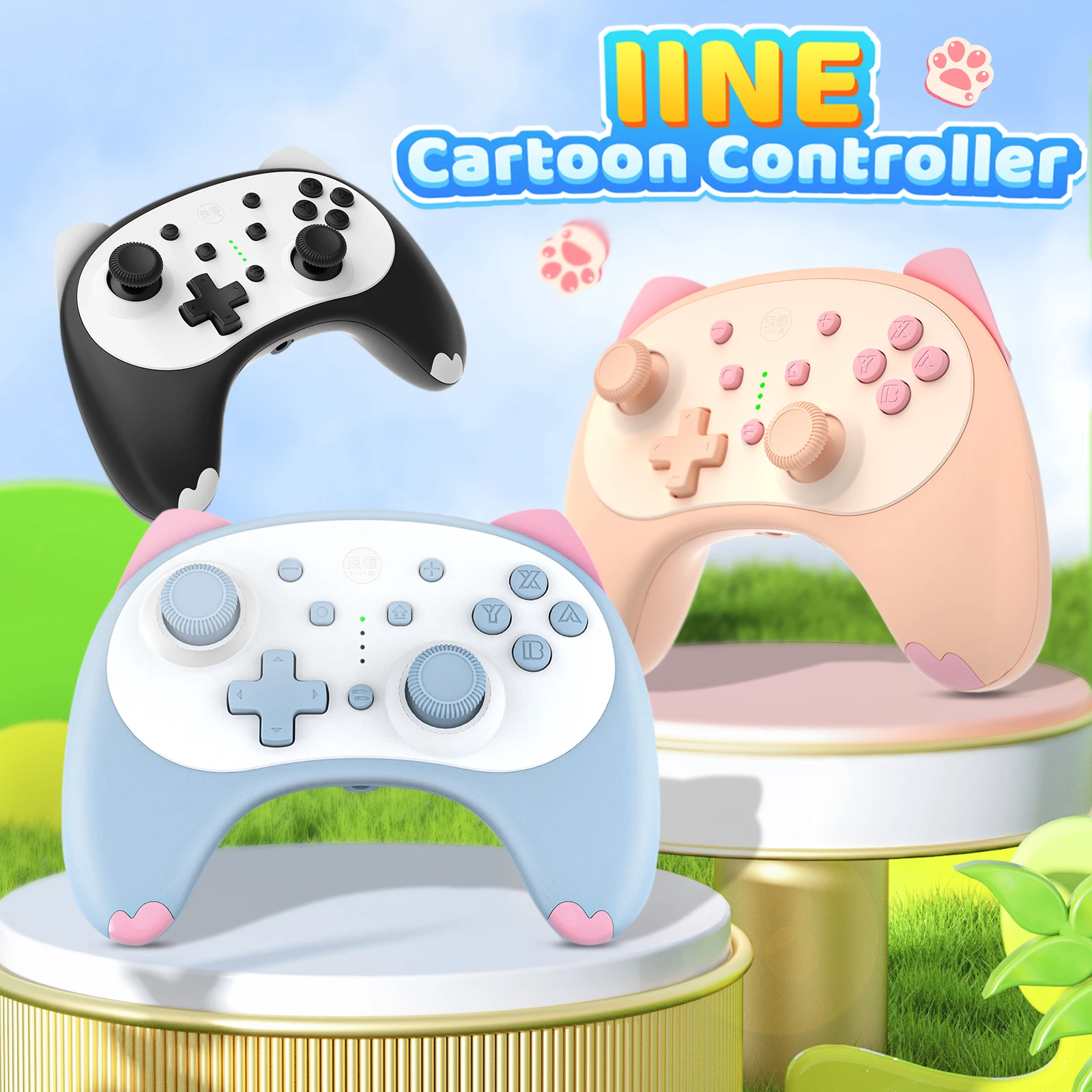 IINE Cartoon Kitten Wake Up Voice Wireless Controller Headset Support Compatible Nintendo Switch/Switch lite/Switch OLED