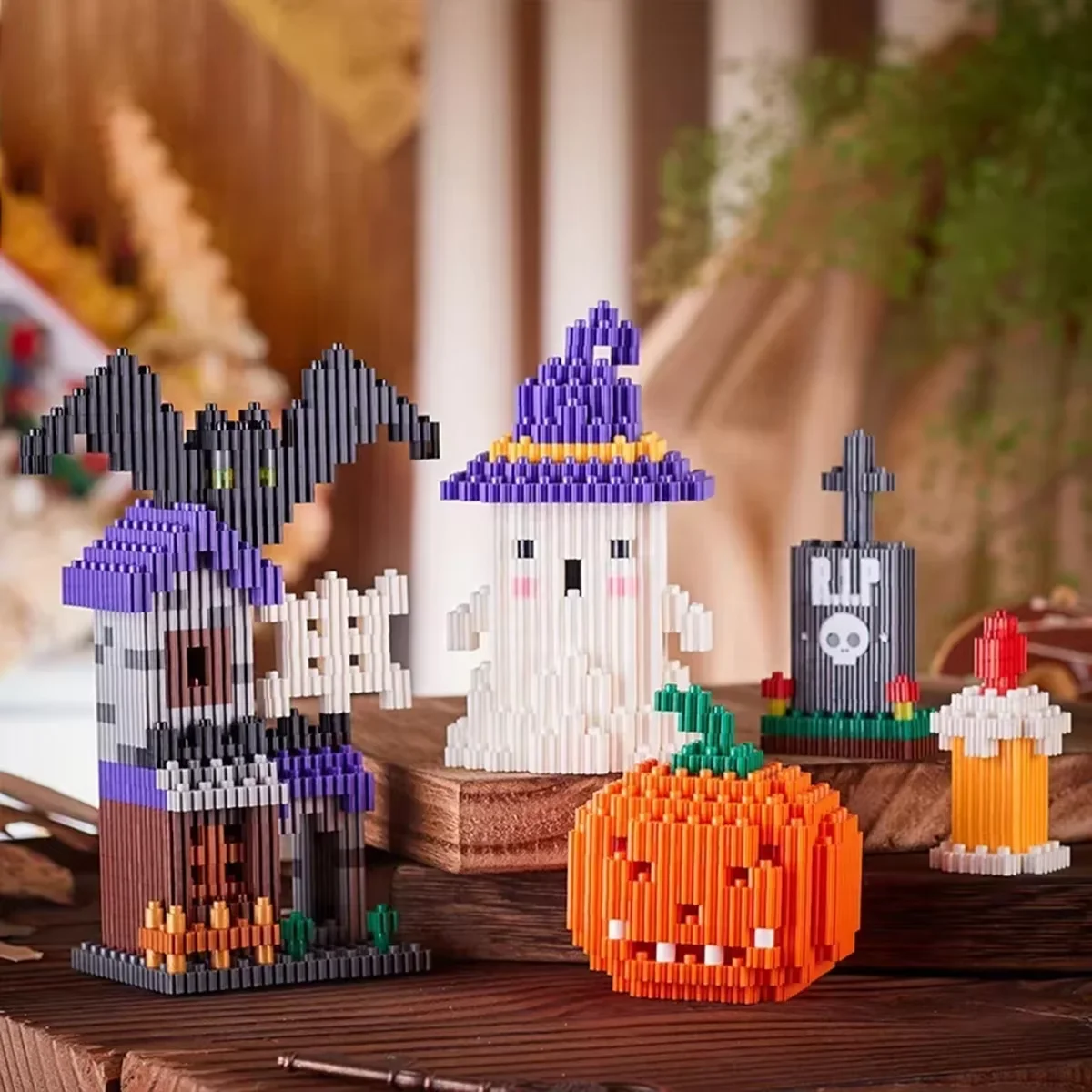 Blocs de construction de connexion de noël et d'halloween, Mini modèles, maison hantée citrouille fantôme + jouet d'assemblage amusant pour décoration festive pour enfants