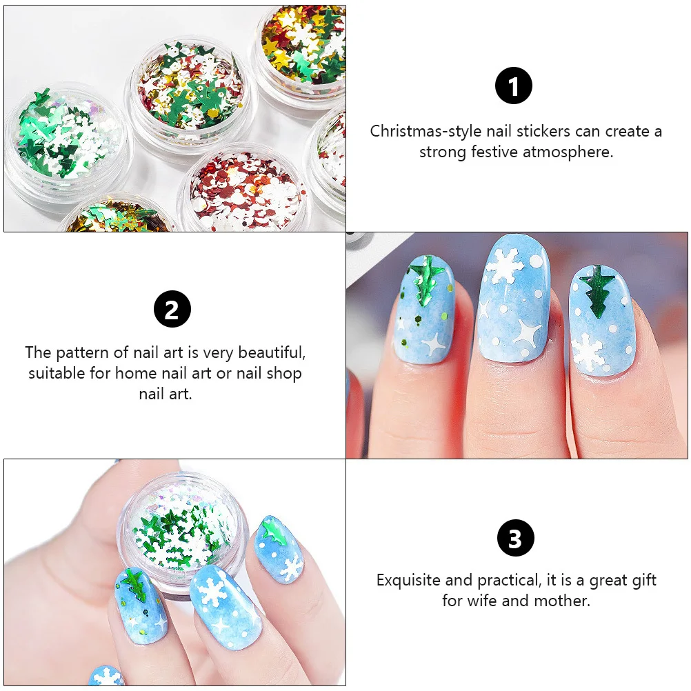 

12 Boxes Christmas Tree Star Nail Art Decal Glitter Gold Flakes Nail Sequins Manicure Supplies Stickers Festive