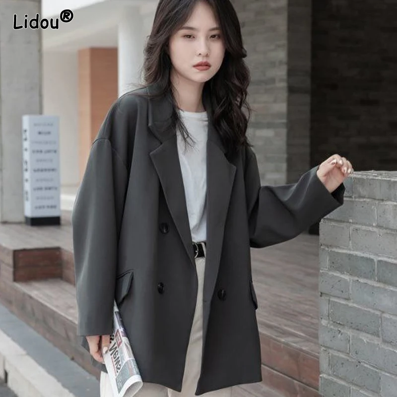 Spring Summer Thin Pockets Solid Color Button Notched Office Lady Business Casual Fashion Blazers Temperament Women\'s Clothing