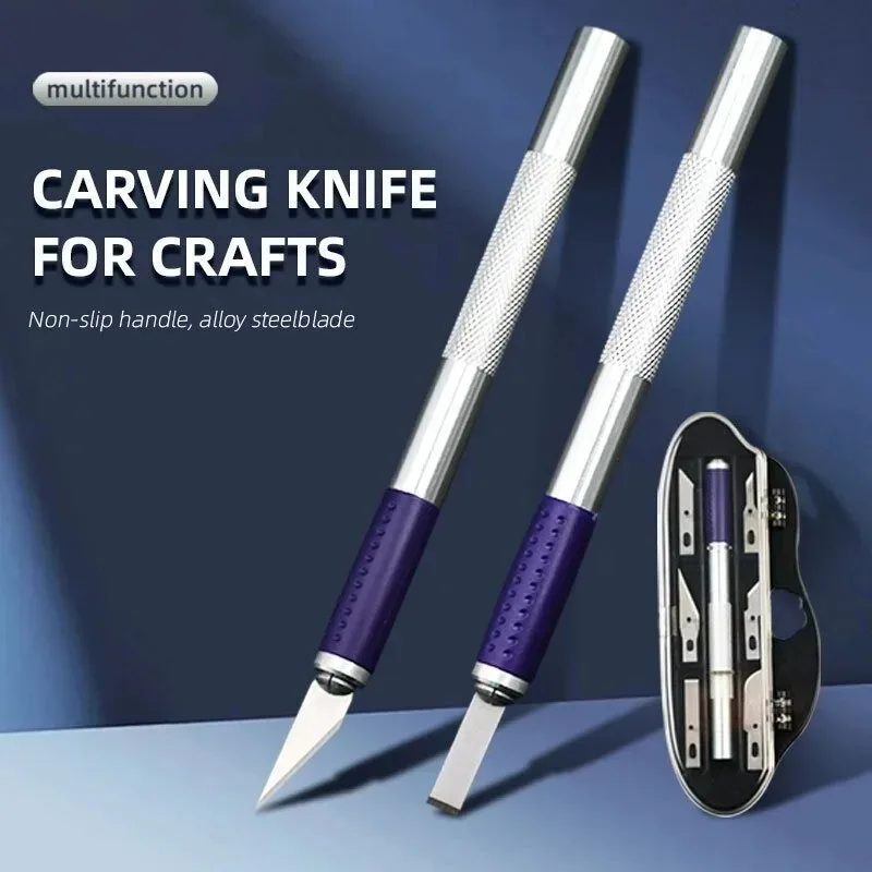 Precision Carving Knife Set, Large #18 Grip & Interchangeable Blades for Scraping, Glue Removal, Stenciling & Engraving