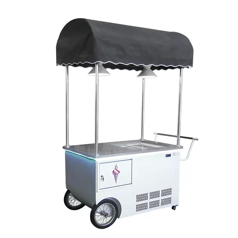 

New Ice Cream Cart with Freezer Bar Cart Street Vending Kiosk Food Refrigerated Drinks Gelato Ice Cream Push Carts