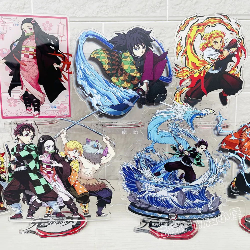 Demon slayer: kimetsu no yaiba agatsuma zenitsu hashibira inosuke figura de suporte acrílico dupla face ornamento periférico de anime