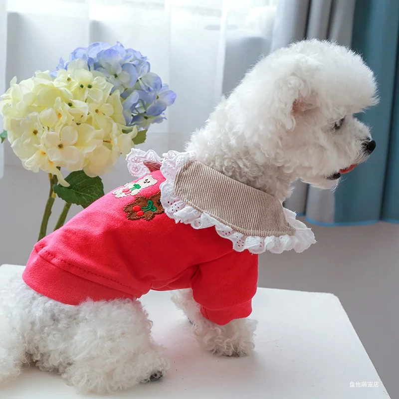 1PC Pet Clothing Cat Dog Spring and Autumn Rose Red Pet Collar Little Bear Cute Coat Suitable for Small and Medium sized Dogs