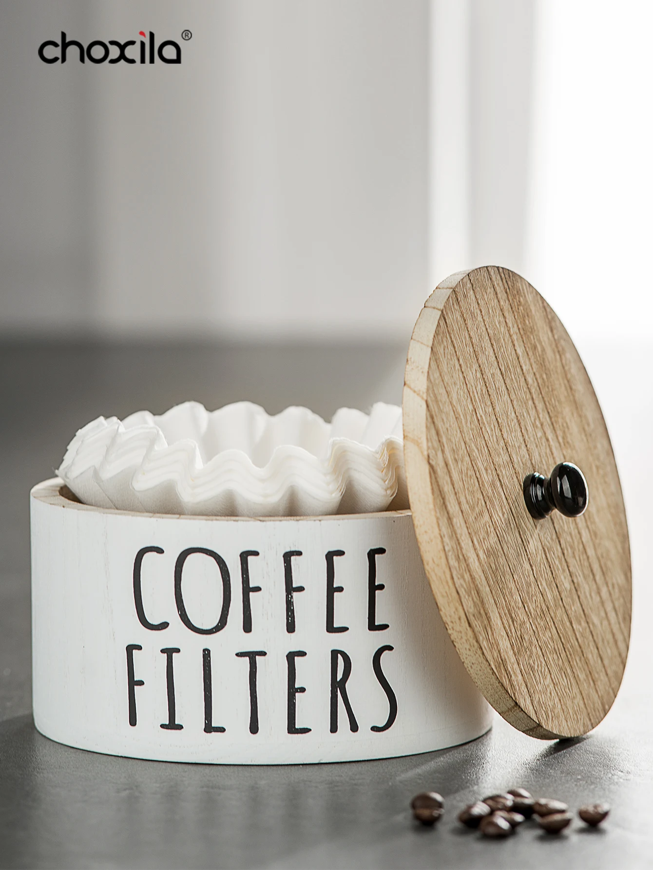 Elegant Wooden Filter Paper Holder – Classic Tabletop Decor for Home Coffee Bar – Practical Cupcake Coffee Filter Paper Storage