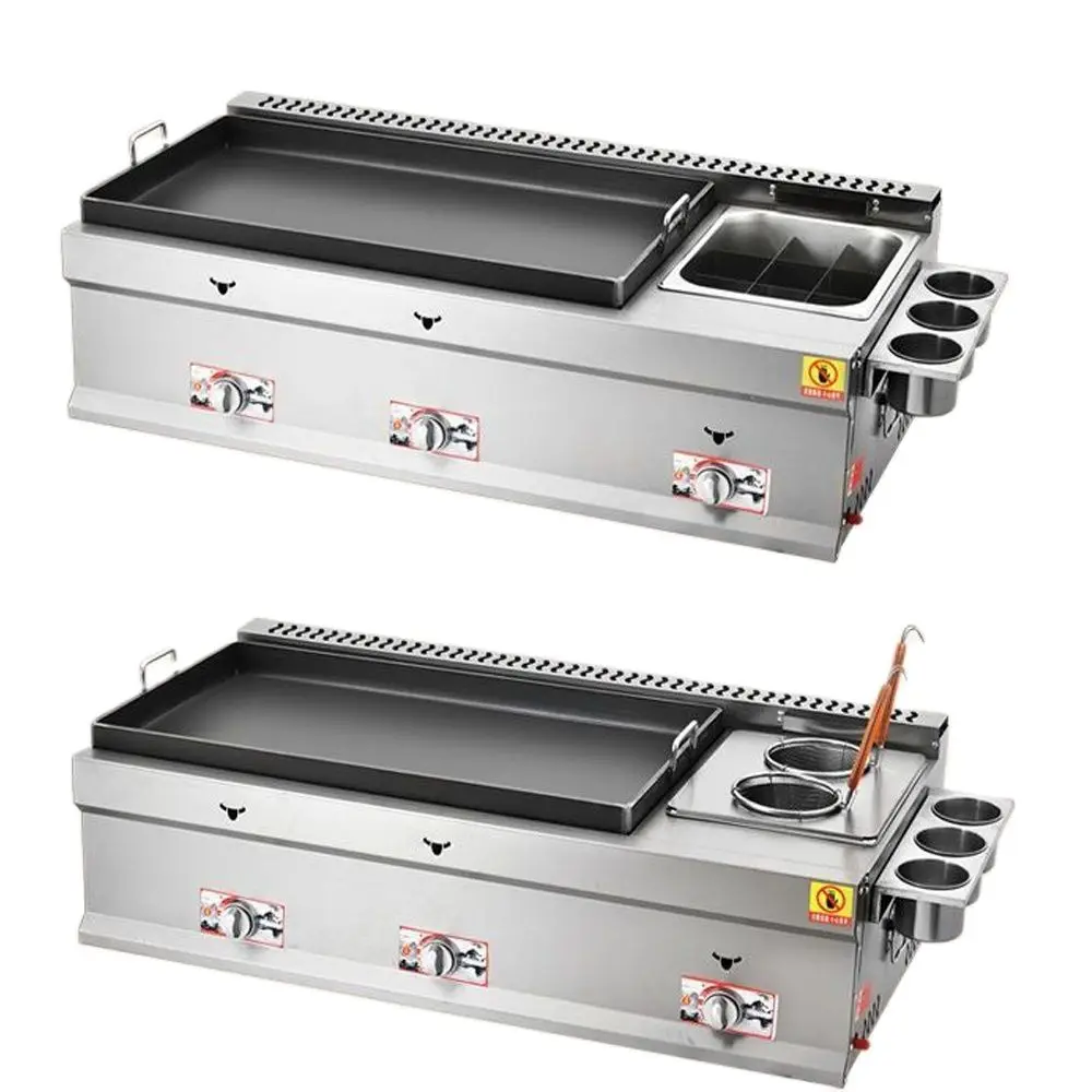 Commercial Teppanyaki Equipment Gas Grill Pan-fried Dumplings Buns Equipment Grill Deep Fryer Flat Griddle