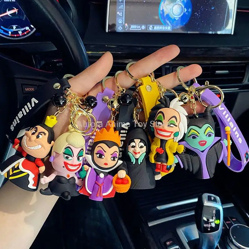 Anime Disney Figure Villain Maleficent The Evil Queen Cruella Silicone Keychain Bag Key Ring Pendant Children Toy Birthday Gifts