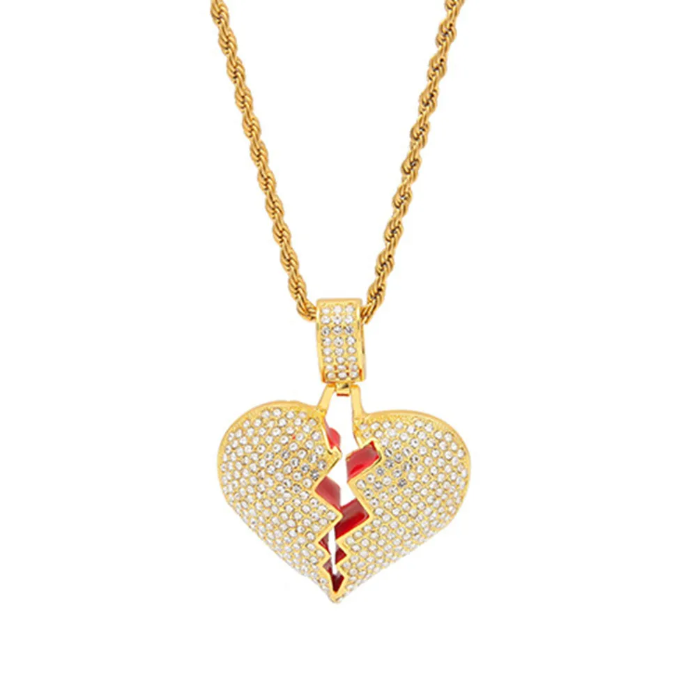 

Broken heart hip-hop necklace, men's hot-selling style, diamond-encrusted unique pendant jewelry