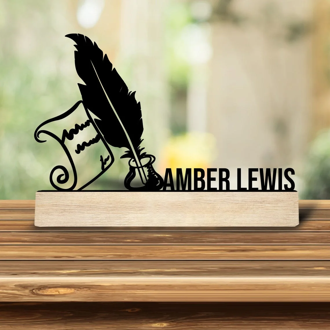 1pc Personalized Retro Iron Statue Decoration Customizable Content With Wooden Base Home or Office Decorations view 3