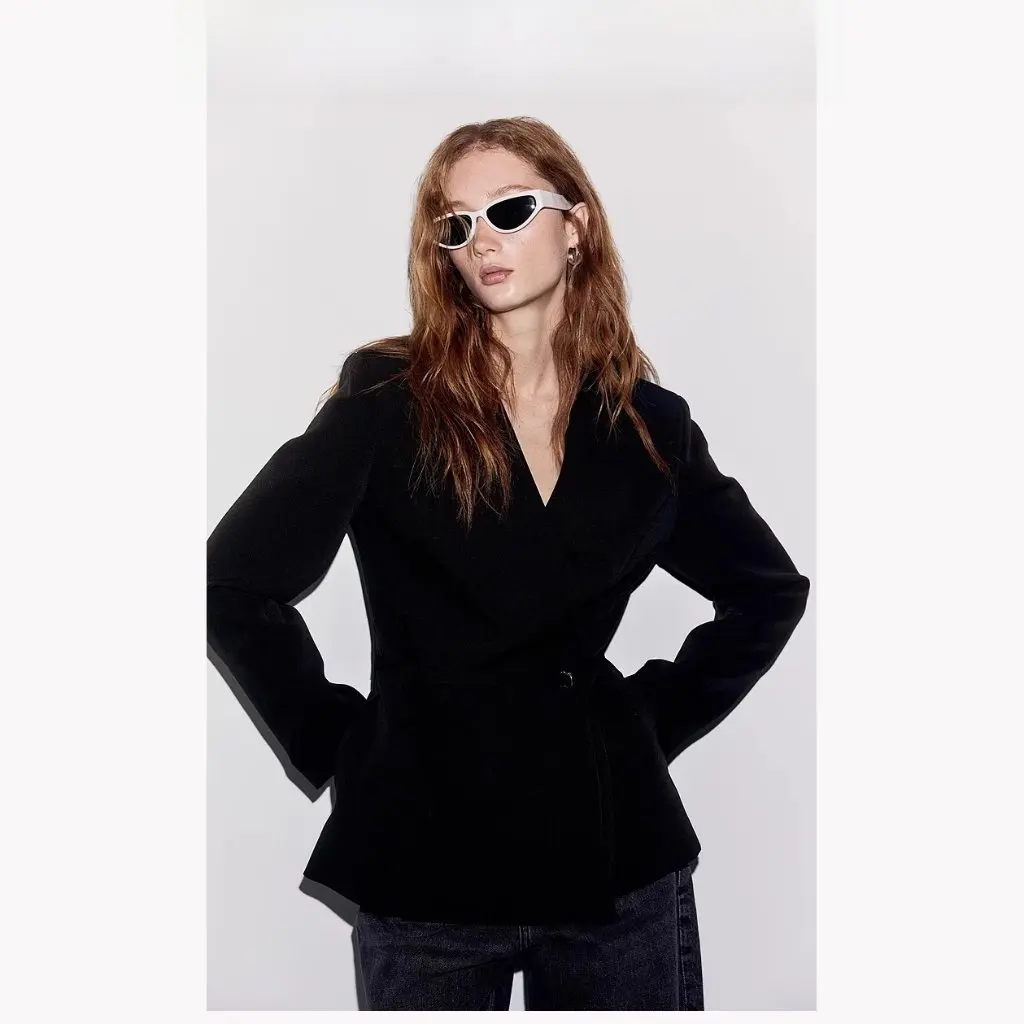 

Women's Casual Suit Jacket European American Style Spring Autumn New All-match Wrap with Belt Design Top