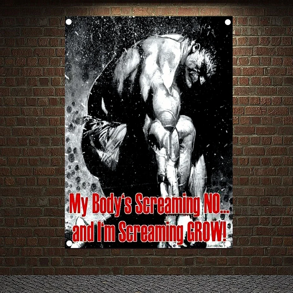 My Body's Screaming NO... and I'm Screaming GROW! Motivational Workout Posters Exercise Banners Flag Wall Art Tapestry Gym Decor