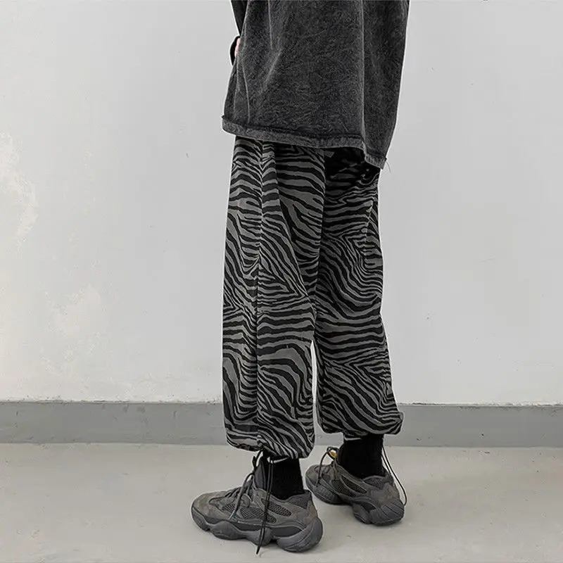 Y2K Zebra Striped Pattern Men Pants Summer Harem Sporty Joggers Ankle-Tied Hispter Loser Male Loose Hippie Jazz Cool Pantalon