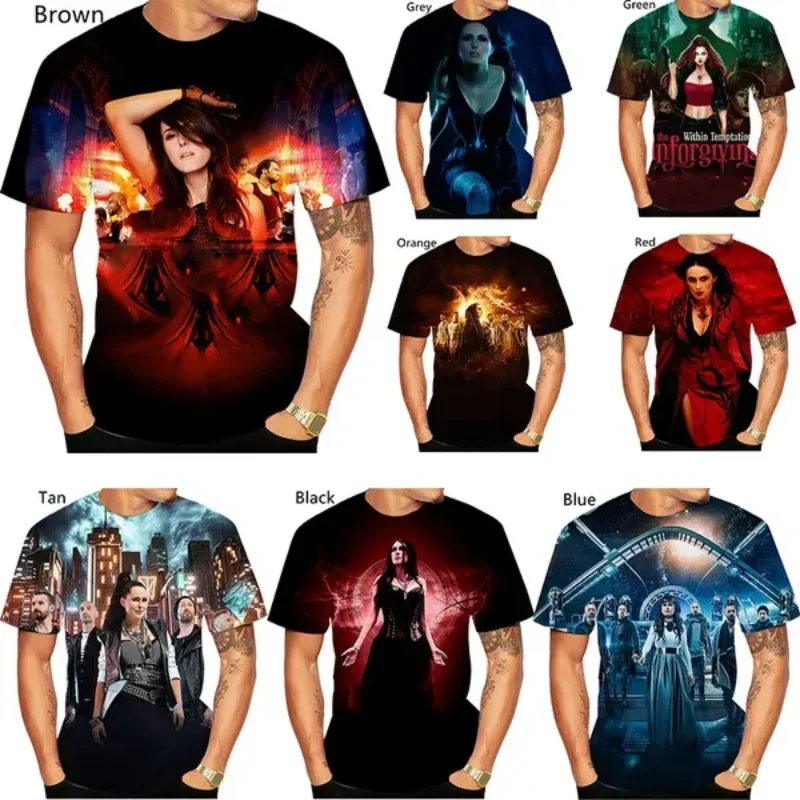 Fashion Men Clothing Goth Metal Band Within Temptation T-shirt Personality Hip-hop Street Unisex Oversized T Shirt Harajuku Tops