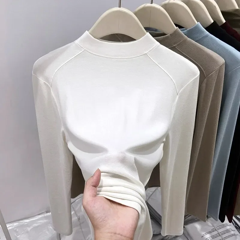 Minimalist Soft Slim Fit Inner Top 2026 Autumn Winter Turtleneck Basic Women T-shirt Versatile Figure-Flattering Long Sleeve Tee