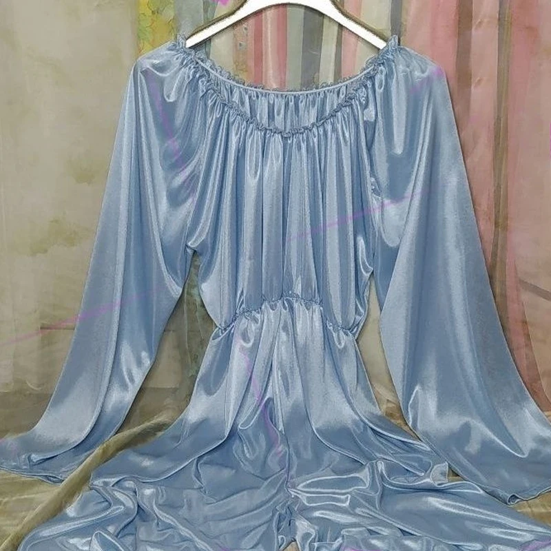 بلون زوجين الحرير الجليد ارتداءها الساتان على الوجهين حريري بذلة سيسي مرونة الخصر ارتداءها بنطال ذو قصة أرجل واسعة ملابس المنزل #2