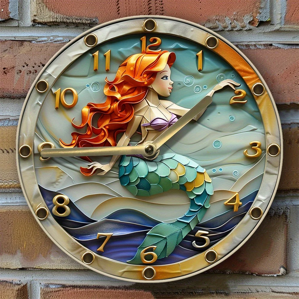 Mermaid-Themed Silent Aluminum Wall Clock - Perfect for Spring, Mother'S Day & Independence Day Decor Wall Clock Modern Design