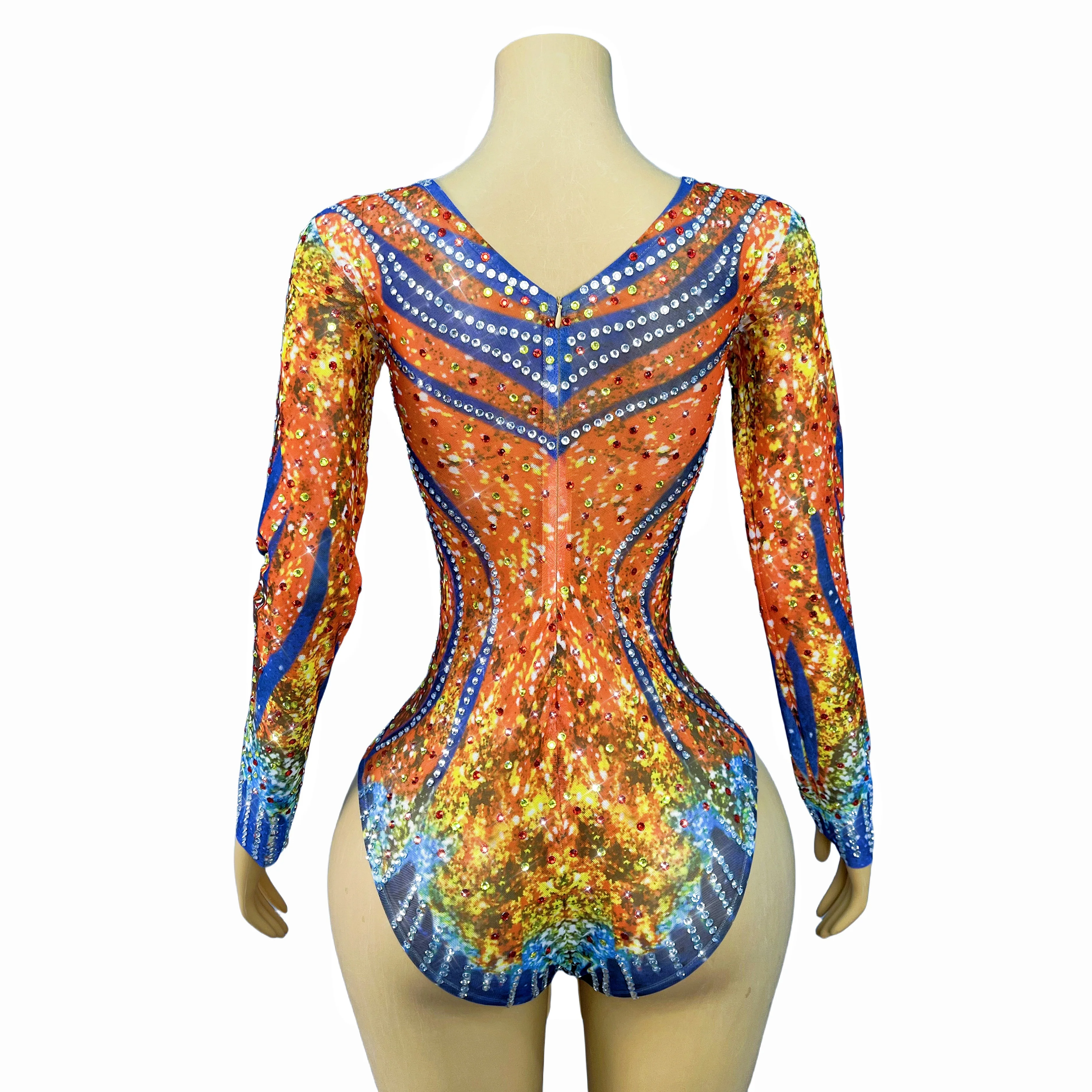 حار Blingbling المرحلة الزي الملونة الراين شبكة عالية شوك عرض الأزياء ليلة حزب المغني راقصة الأداء Hongyan