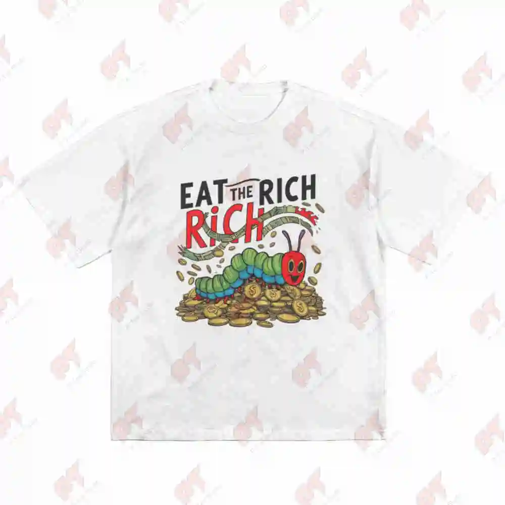 Vintage 90S Y2K Eat The Rich Cartoon Worm Money Short Sleeve Tee 100% Cotton T-Shirt