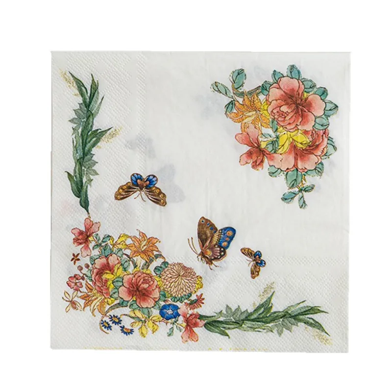 20Pcs/Bag Butterfly Flower Decoupage Disposable Napkin Paper Tissue for Xmas Wedding Decor Party Table Supplies Decoration