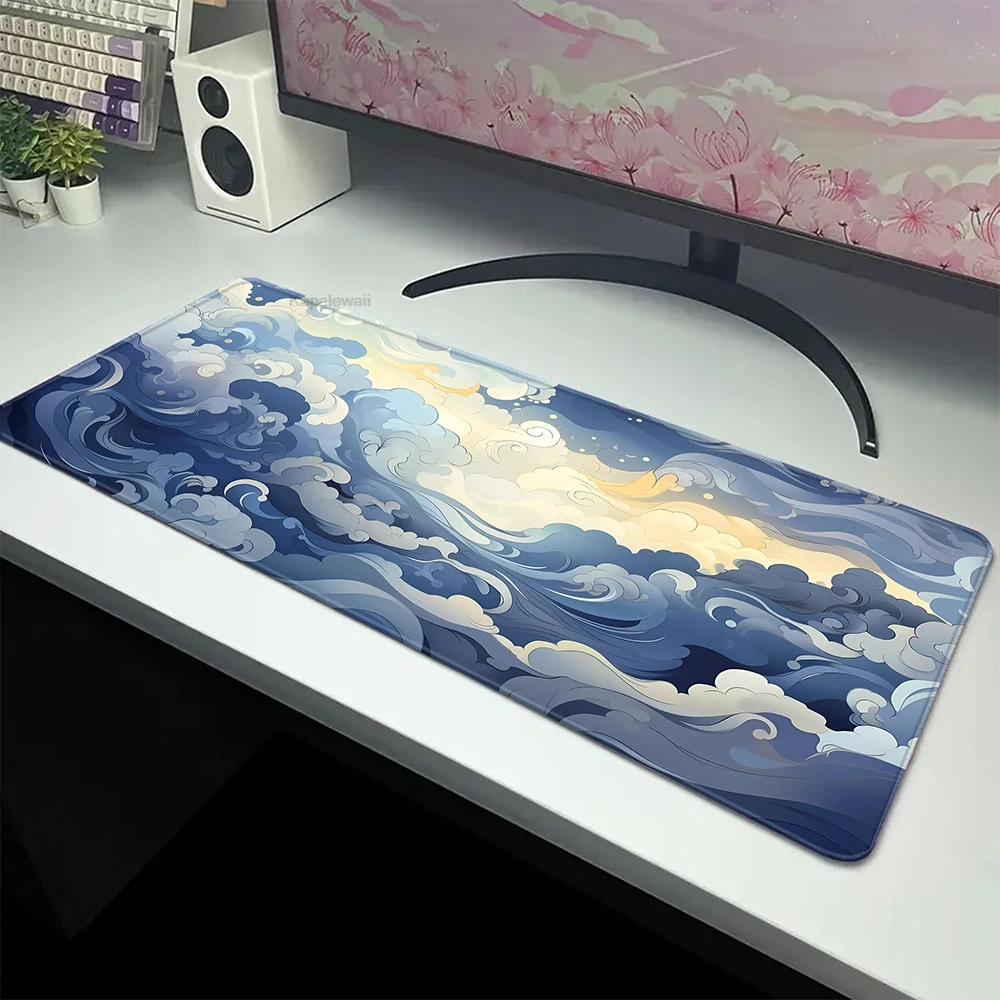 

Blue Waves Mouse Pad Gamer XL Custom Large New Mousepad XL Desk Mats Office Carpet Natural Rubber Soft Laptop Mouse Mats 80x30cm