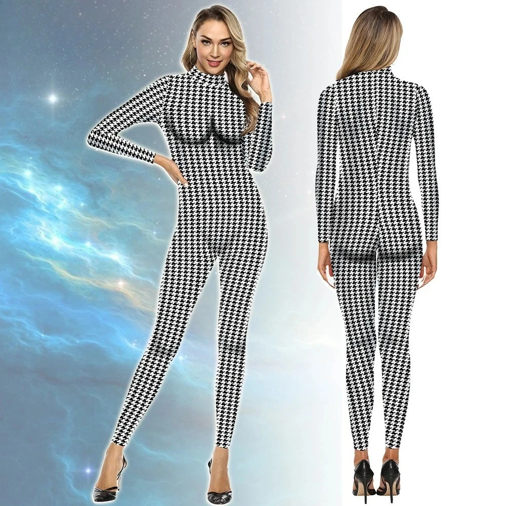 

3D Textured Print Long Sleeve Jumpsuit-Skin-Tight Stage Performance Bodysuit Ideal Costume for Theatrical Shows & Cosplay Events