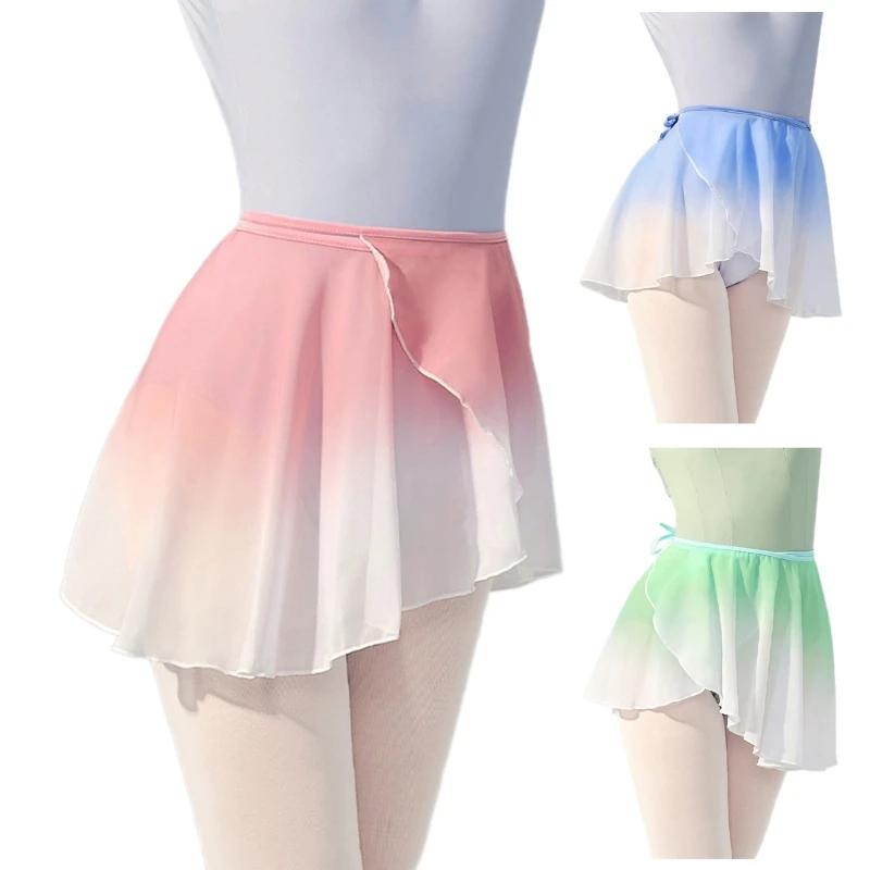 

Womens Color Changing Swing Ballet Skirt Adjusted Waist Tie Dance Gymnastic Pleated Over Scarf Wrap Skirt Tutus