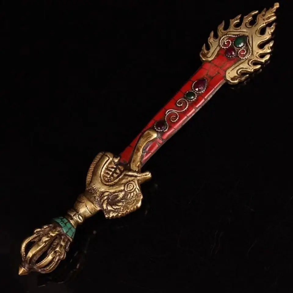 Old Tibet Tibetan Buddhism red bronze Manjusri wisdom sword Vajra Dorje