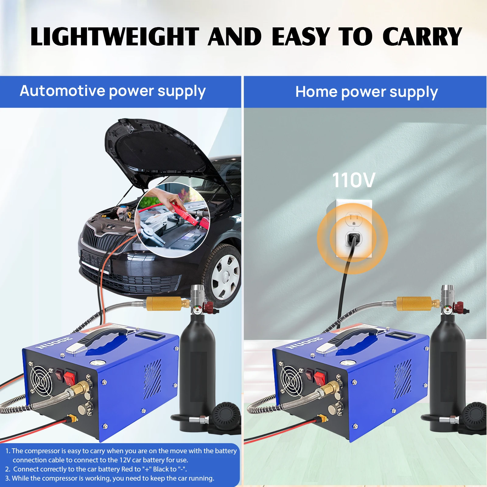 NUOGE PCP Air Compressor With Explosion-proof  Valve 300Bar 4500Psi 12/110/220V  For Filling Submersible  Cylinders