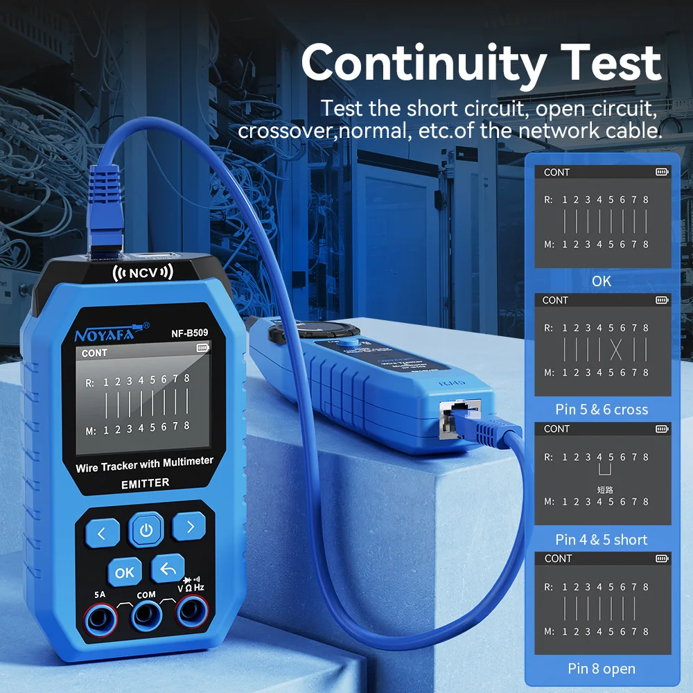 NOYAFA Network Cable Tester LCD Display Cable Tracker NF-B509 PoE Tester Measure Length Continuity Tester Digital Multimeter