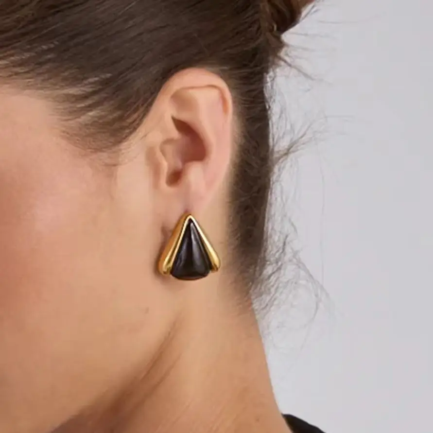 YHTOT Retro Black Studs Stainless Steel Triangular Ear Studs Geometry  Black Earrings Women's Jewelry Gift For Her