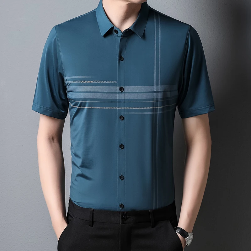 2022 Tuxdeo for Men Shirt Summer 2022 Short Sleeve Thin Turn Collar Anti-wrinkle Business Dress Shirt for Men