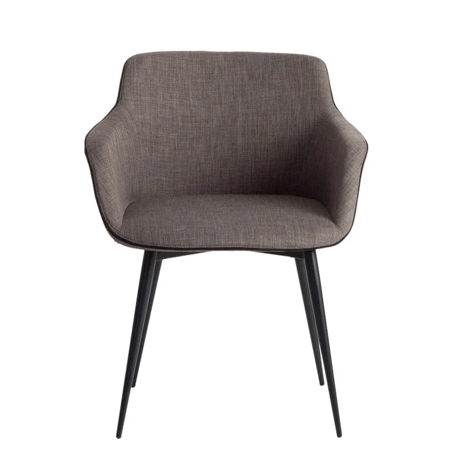 Chair 4005 Angel Cerdá-dining chair with armrest in fabric with black trim and legs structure in black painted steel.