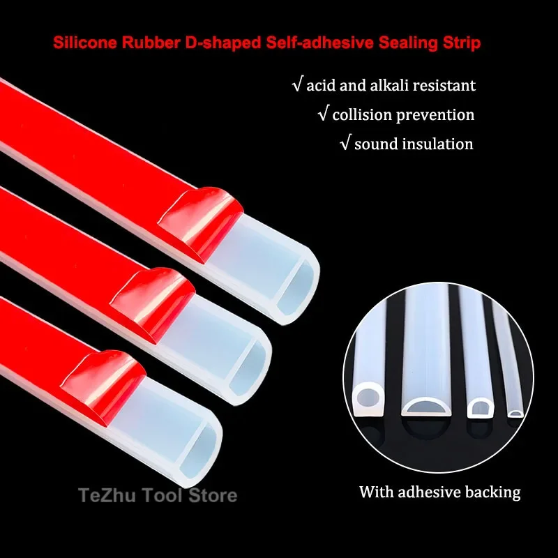 1Meter Silicone Rubber Hollow D-shaped Self-adhesive Sealing Strip With Adhesive Door Window Sound Insulating Strip