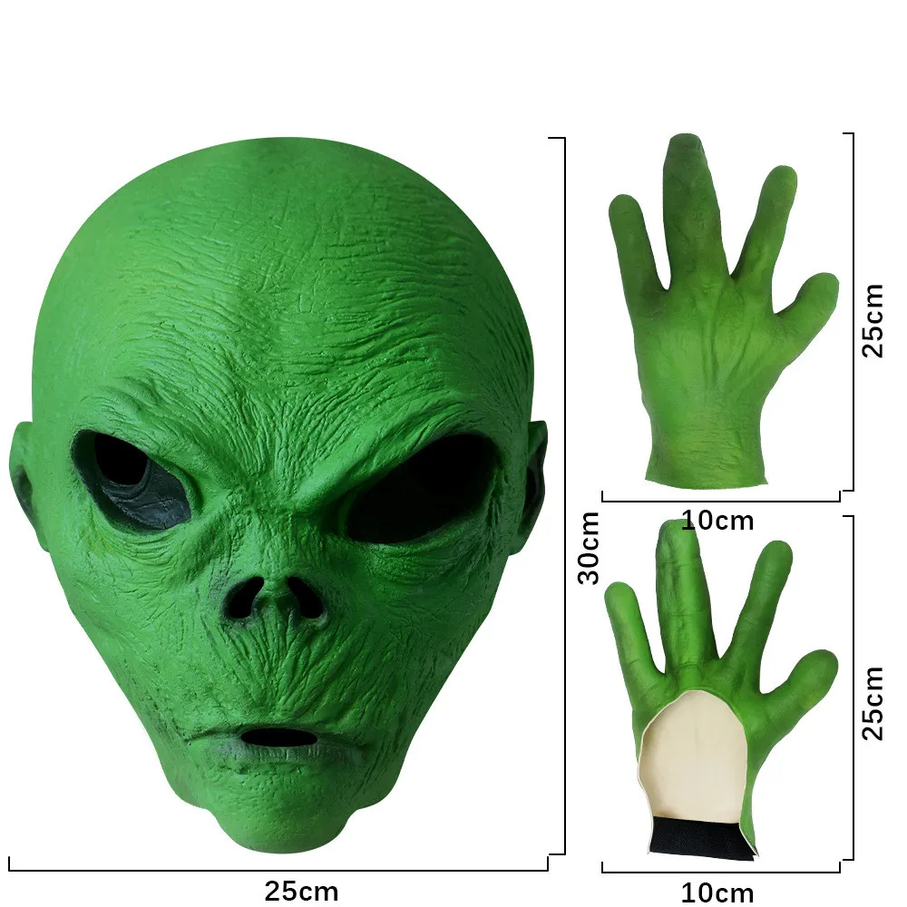 Halloween Alien-Maske und Handschuhe Gruselige Horrorkostüm-Partydekoration Lustige Cosplay-Requisiten Masken – Detail 1
