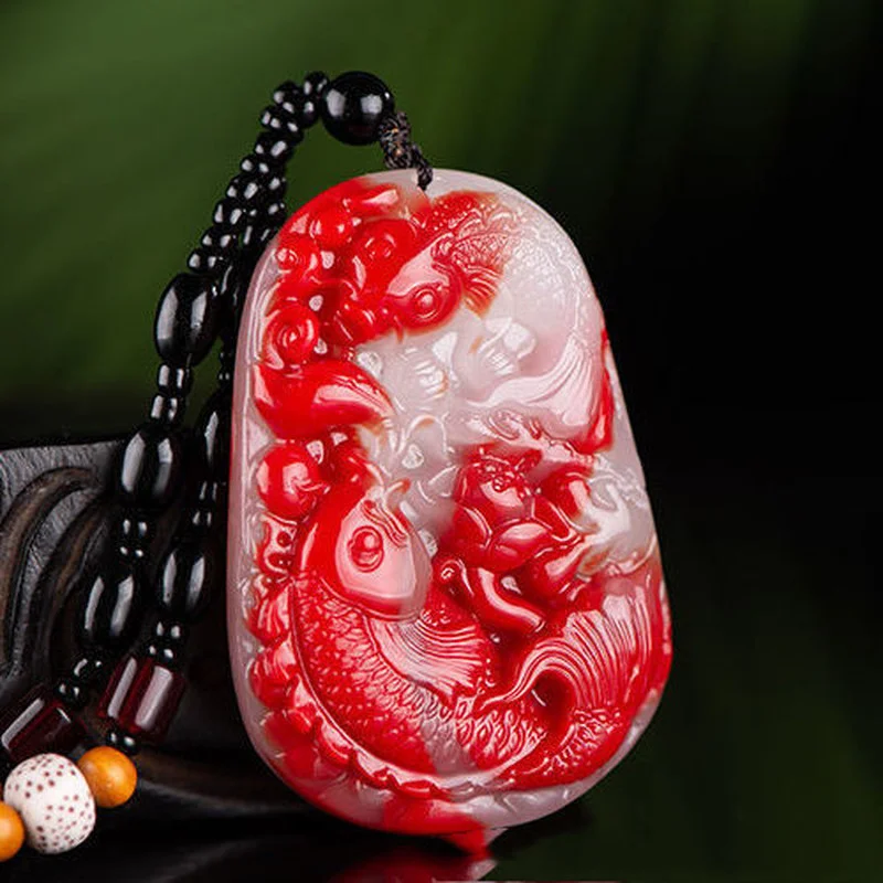 

Xinjiang Gobi Chicken Blood Jade Has More Than One Hand-held Pendant for Years. Men's Hetian Jade Pendant In Happy Ever After