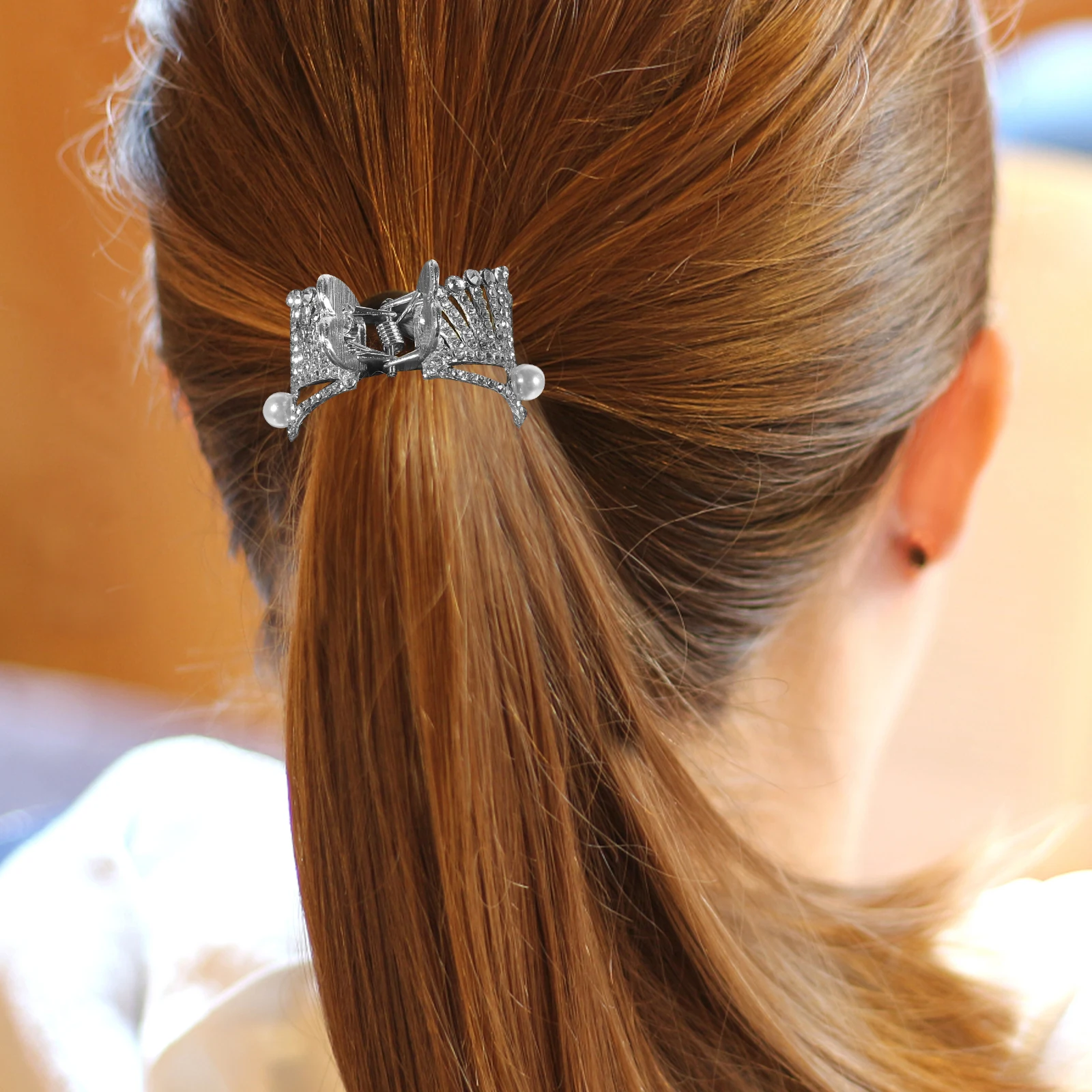 حامل على شكل تاج عالي على شكل ذيل حصان من حجر الراين، إكسسوارات معدنية متينة للنساء لمكياج طبخ الشعر الطويل الناعم