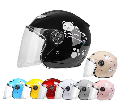 Casco para niños con bonito patrón de dibujos animados, anticaída, protección de seguridad para las cuatro estaciones, cara abierta para motocicleta