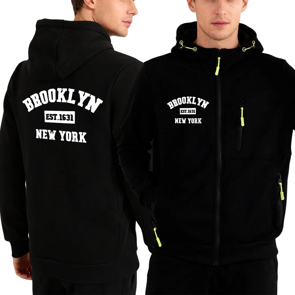 

Brooklun Нью-Йоркская толстовка на молнии с принтом букв, мужская модная мягкая толстовка, осенняя спортивная одежда на молнии с капюшоном, повседневная свободная уличная одежда