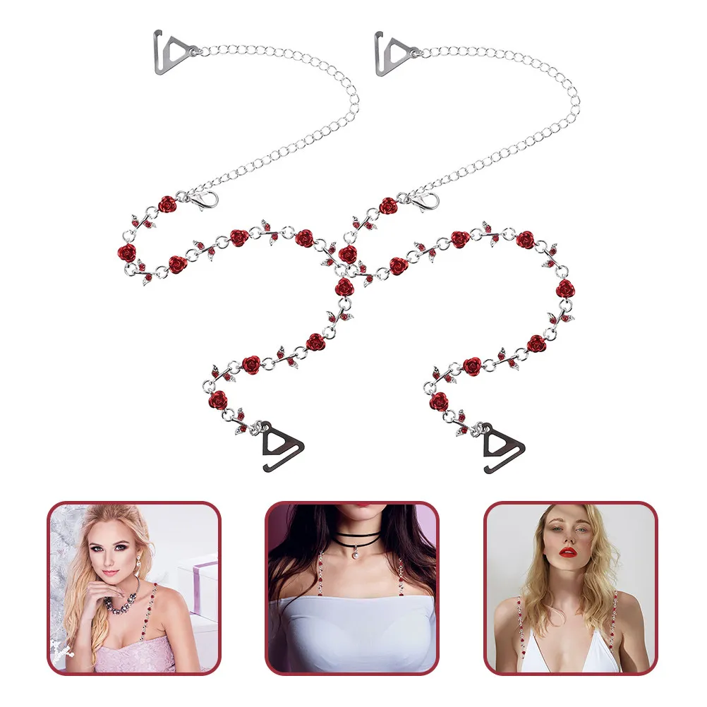 1Pair Rhinestone Rose Design Bra Straps Women Stretch Comfortable Adjustable Non-Slip Shoulder Strap for All Underwear Types