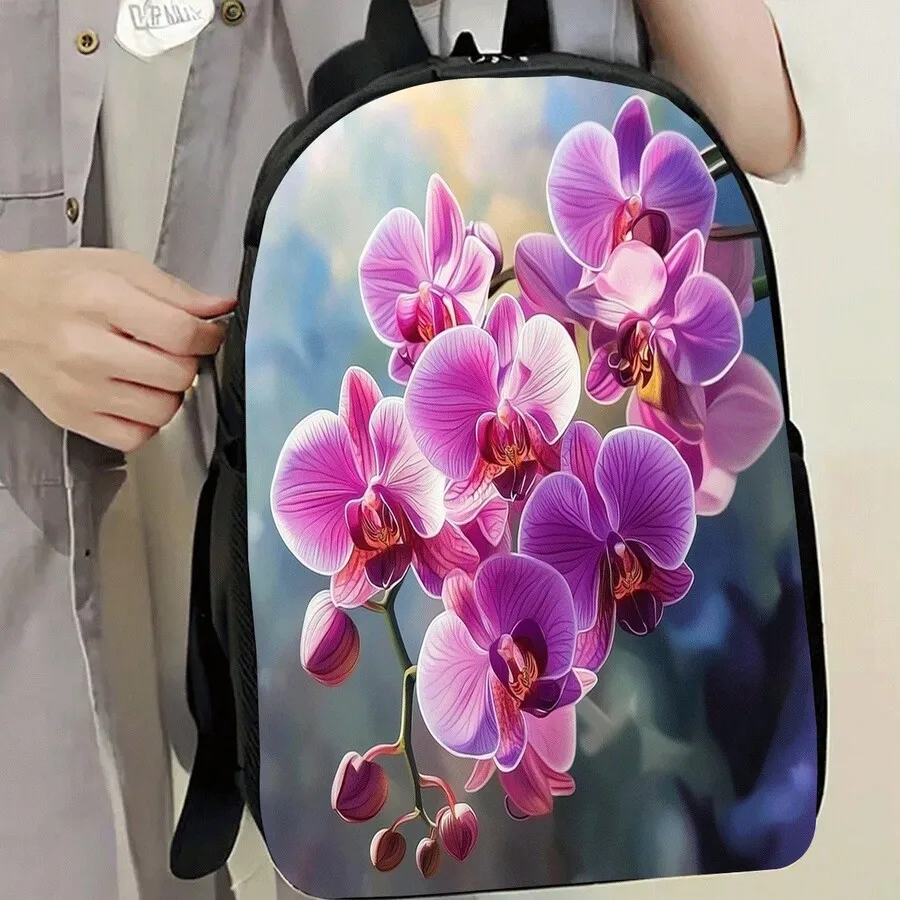 

Orchid Floral Print 17 Inch Laptop Backpack With Water Bottle Pocket Lightweight Unisex Travel Work Commuter Bag
