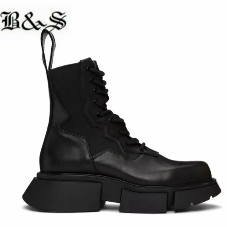 

Black& Street 2022 Minority Thick Sole Cowhide Platform Boots Catwalk Big Show Personalized Rock Punk Botas