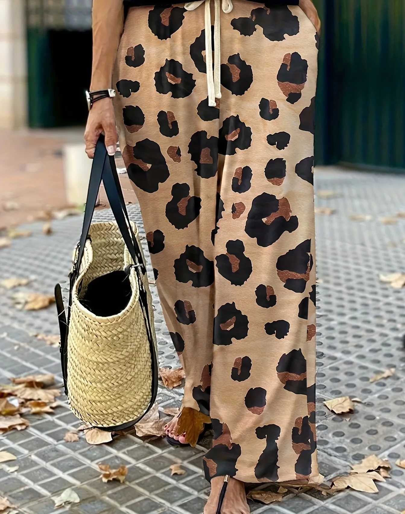 ليوبارد طباعة السراويل واسعة الساق عارضة الرباط السراويل فضفاضة لفصل الربيع #1