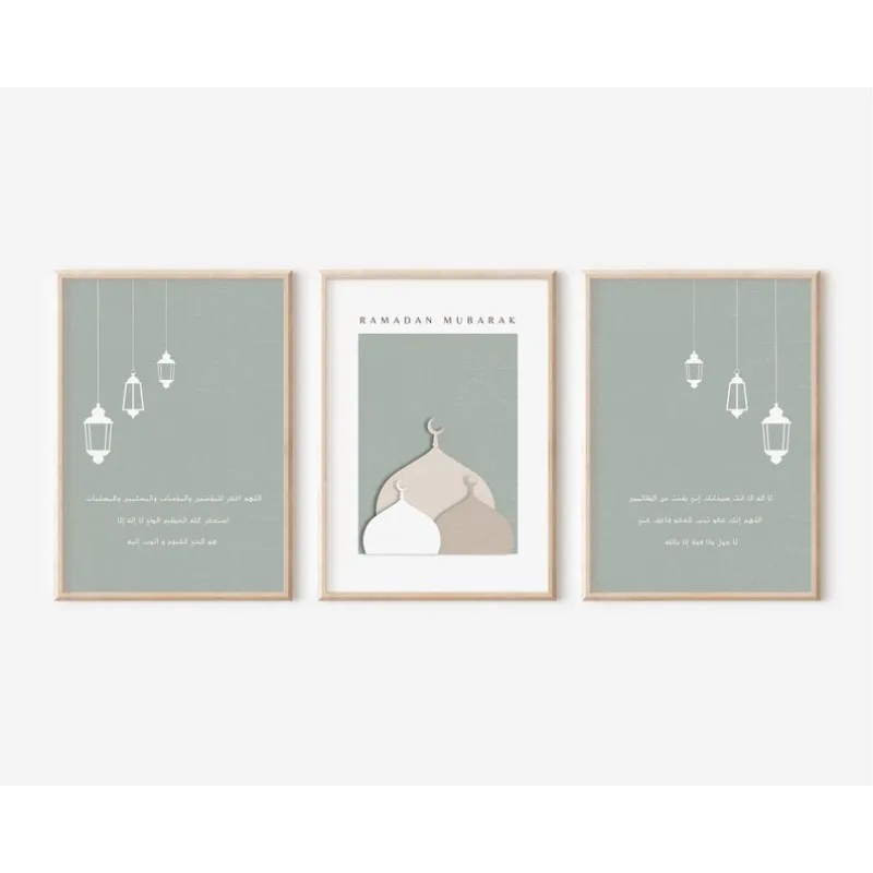 

2D/Flat 3pcs Noframed Modern Islamic Mubarak Canvas Prints, Ramadan Ramadan Dua Wall Art Poster for Living Room and Home Decor