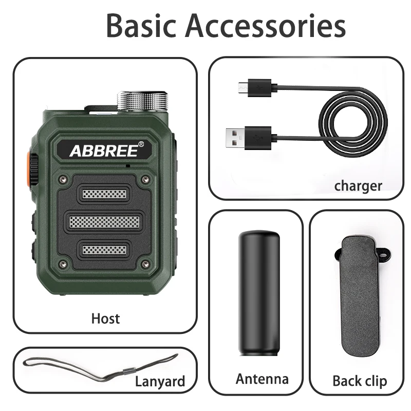 ABBREE AR-63 اسلكية تخاطب طويلة المدى المحمولة اللاسلكية نسخة تردد UHF 400-470 ميجا هرتز شاحن يو اس بي للصيد الهواة في الهواء الطلق