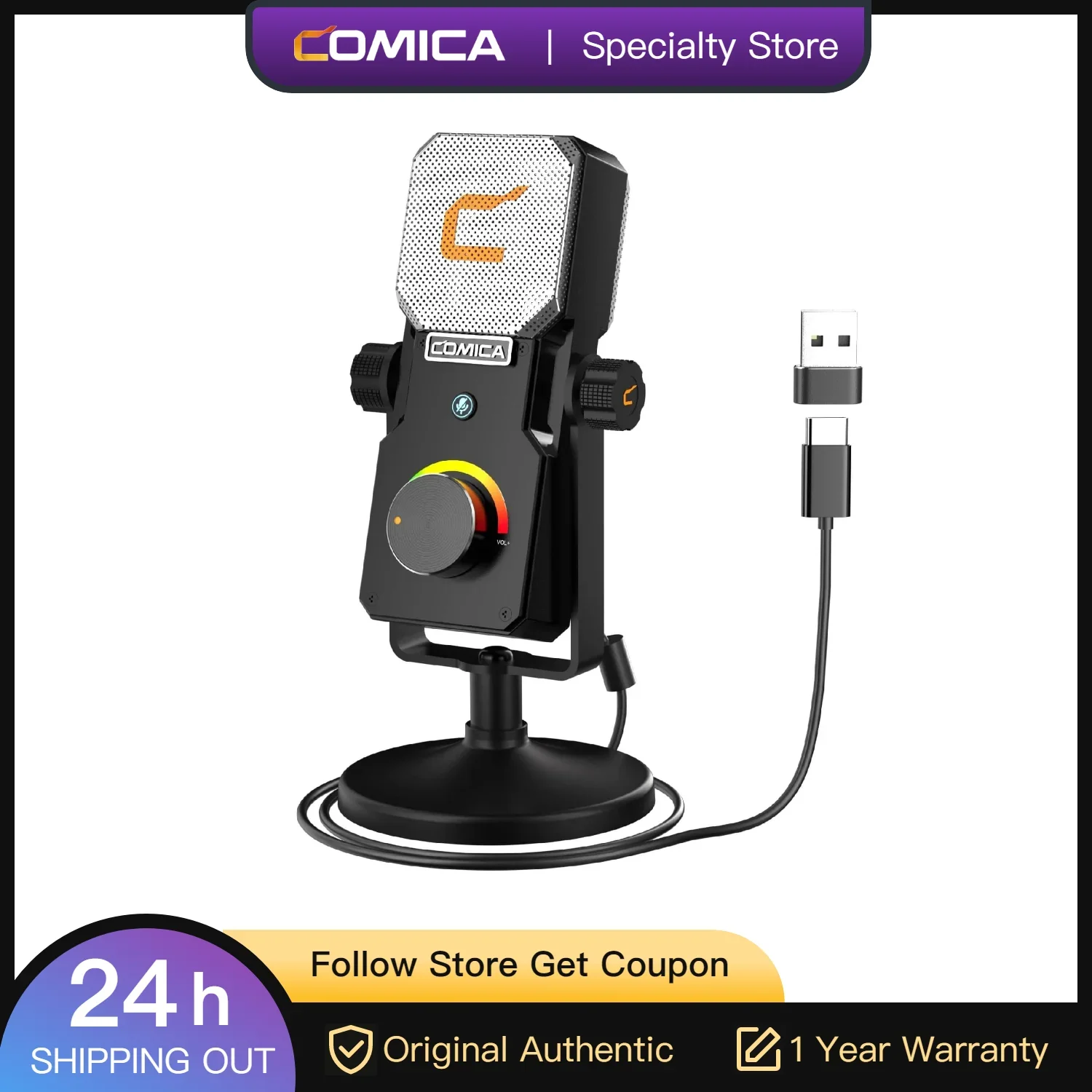 

Comica STA-U1 RGB Condenser Microphone Professional Studio Microphone Cardioid USB Mic Gaming Microphone For Laptop Computer